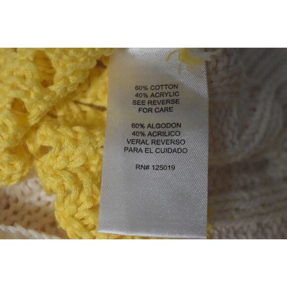 Willi Smith Yellow and White Cable Knit Pullover Sweater Open Knit Strips Sz L - Picture 5 of 8